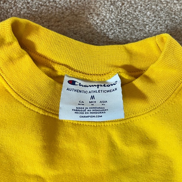 University of Michigan Champion yellow crewneck w/ cinch bottom, great quality - Picture 2 of 7